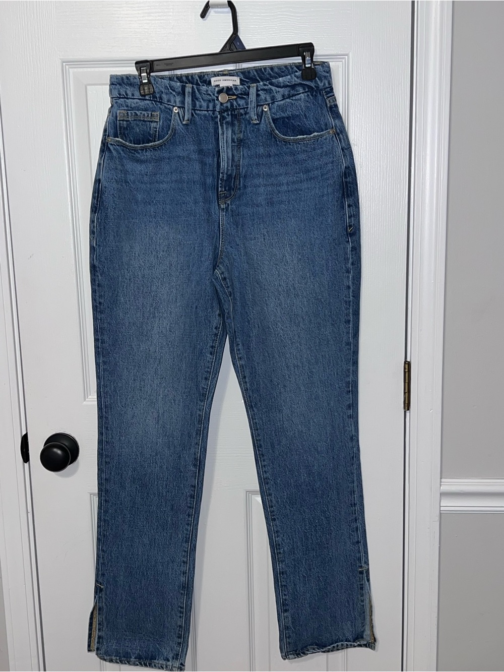 Good American Good Boy Straight Split Hem Jeans Blue 6/28